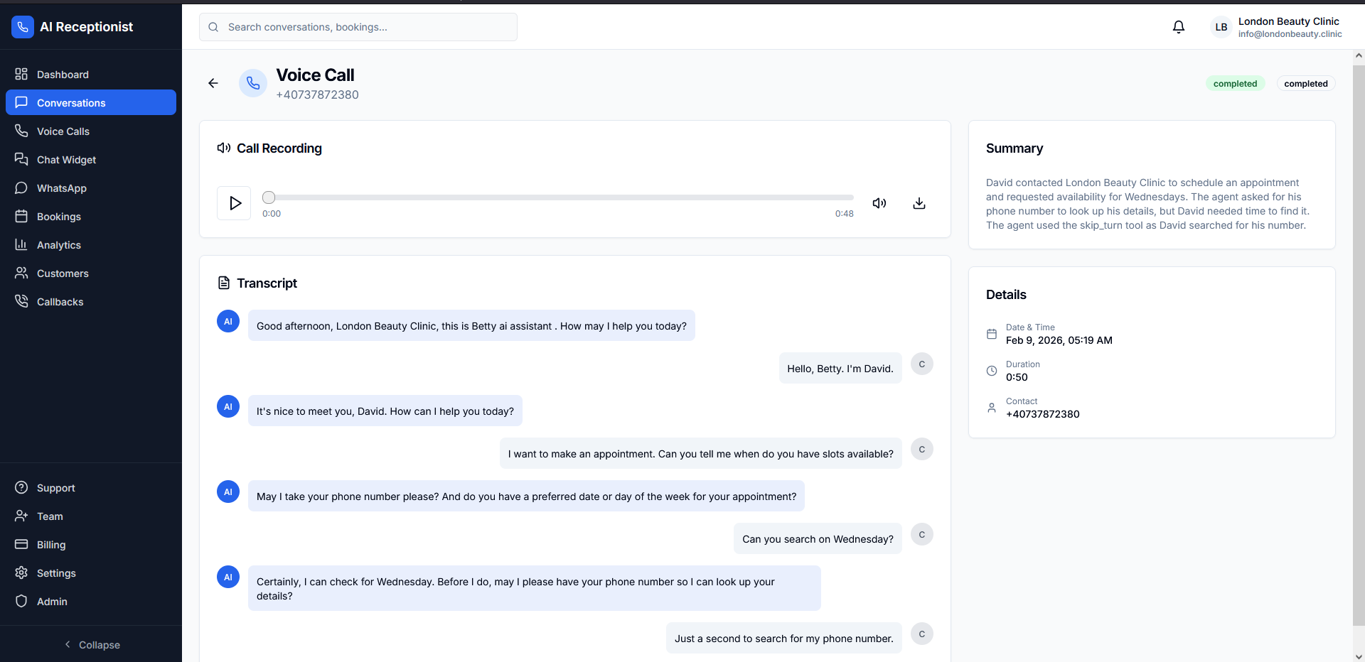 Transcription d'appels vocaux